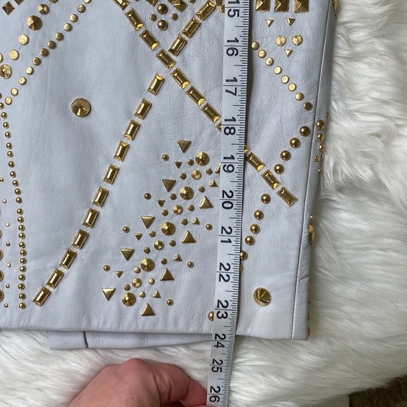 Versace Leather MIDI Skirt Runway Edition Oyster Color Gold Embellishment - Picture 5 of 13